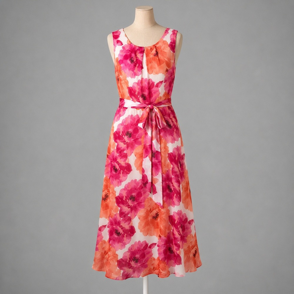 Vintage Y2K Floral Sleeveless Maxi Dress Sz 6 Pink Chiffon Lined Garden Romantic